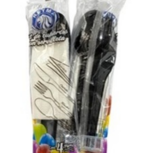 CAJA KIT CUBIERTOS GRANDE (CCG, CTG, CCH) NEGRO 100 PAQUETES